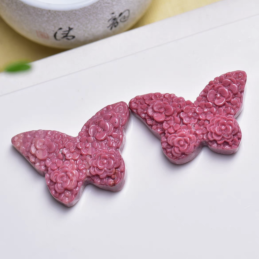 Rhodonite Floral Butterfly Pendant, Carved Gemstone Diy Pendant Bead ,Stone Pendant For Jewelry Design -40MM