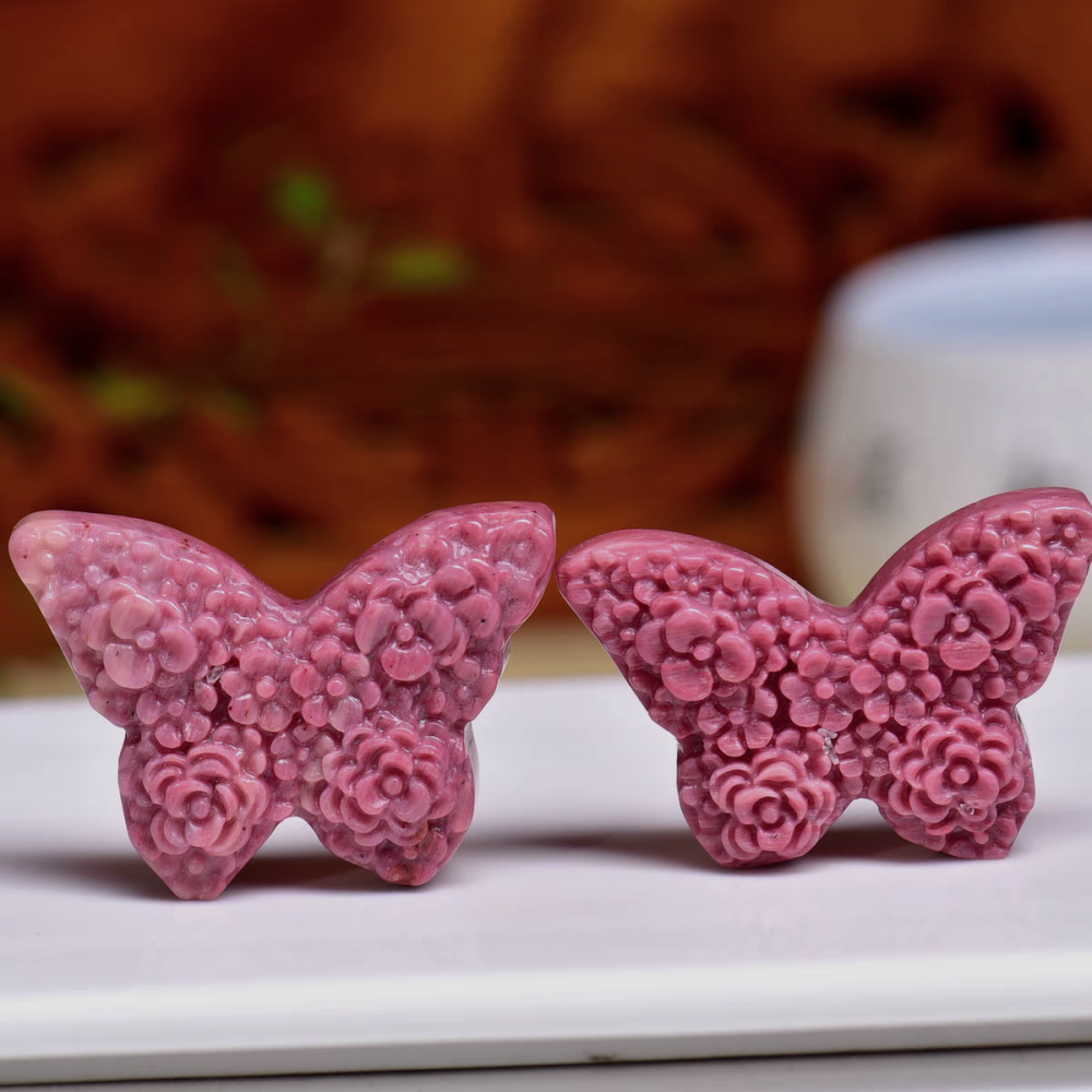 Rhodonite Floral Butterfly Pendant, Carved Gemstone Diy Pendant Bead ,Stone Pendant For Jewelry Design -40MM