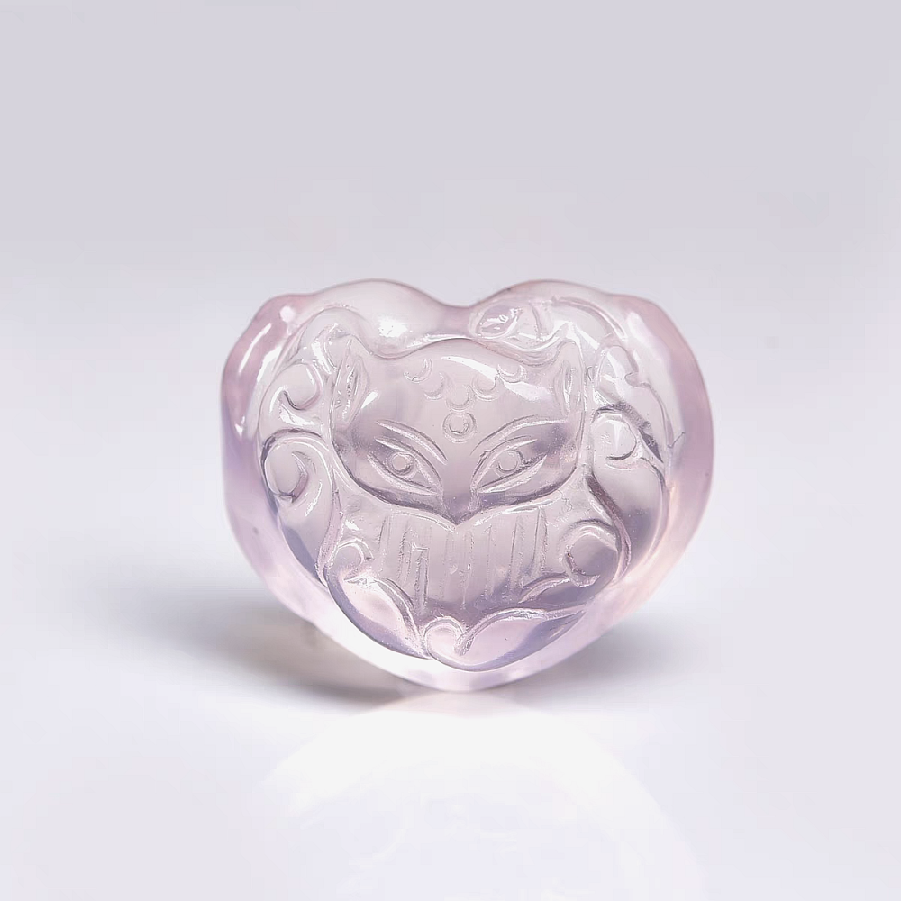 Pink Quartz Fox Pendant // Semiprecious Stone. Rose Quartz Pendant For Necklace Design ,Jewelry Diy Gemstone-24MM