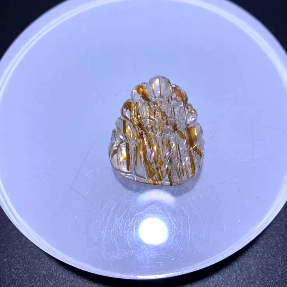 Gold Rultilated Quartz Fox Pendant // Precious Stone Quartz Pendant For Necklace Design ,Jewelry Diy Gemstone-33.5x26.5MM