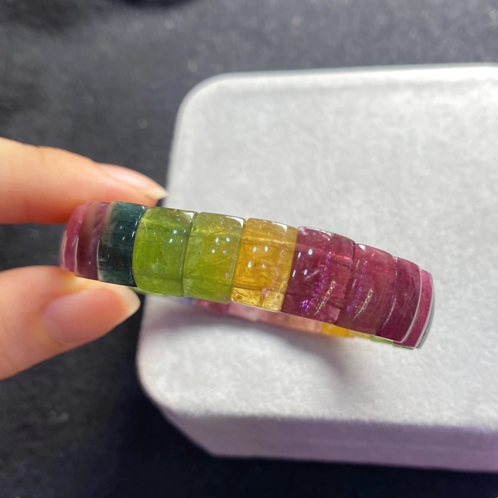 Genuine Rainbow Tourmaline bracelet,Tourmaline jewelry Gift For her,Gemstone Bracelet for women,girl bracelet -12x4mm