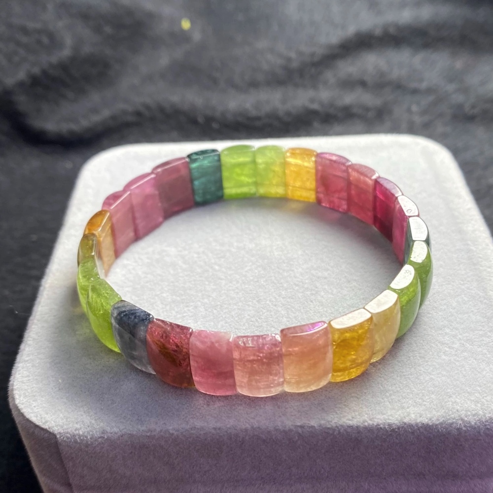 Genuine Rainbow Tourmaline bracelet,Tourmaline jewelry Gift For her,Gemstone Bracelet for women,girl bracelet -12x4mm
