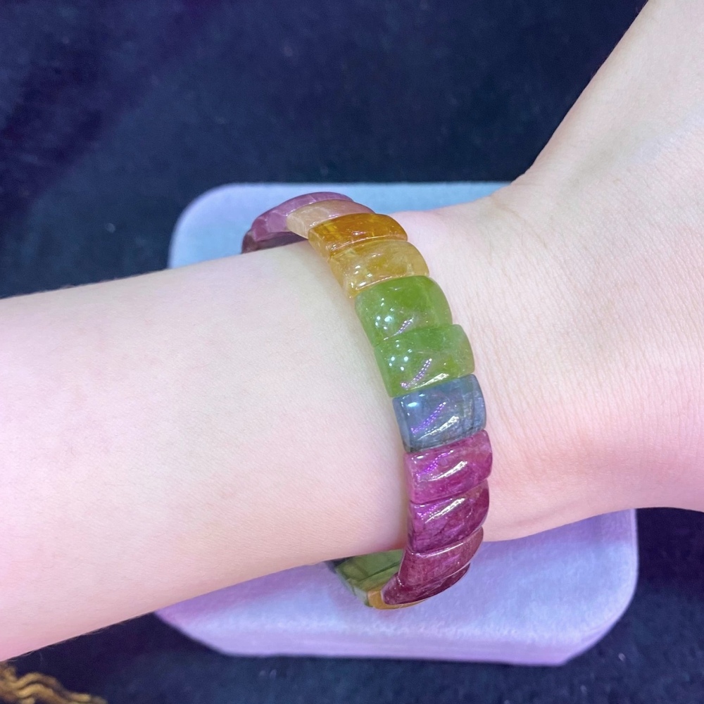 Genuine Rainbow Tourmaline bracelet,Tourmaline jewelry Gift For her,Gemstone Bracelet for women,girl bracelet -12x4mm