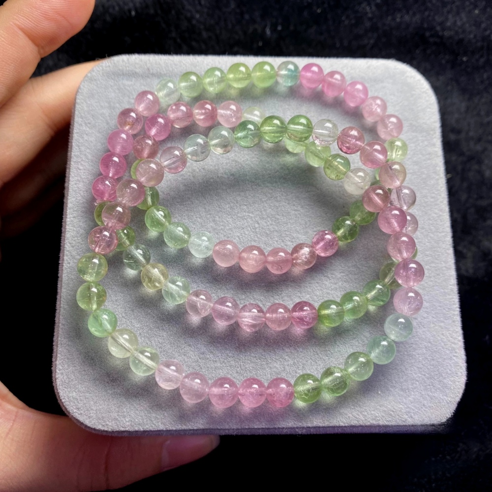 Gorgoues Tourmaline bracelet, Natural Tourmaline Gemstone Bracelet,Three Layes Bracelet for women, Girl Bracelet Gift -6.1mm