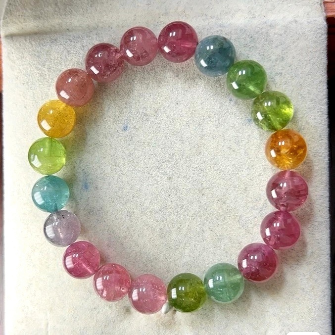 Rare! Rainbow Tourmaline bracelet,8.8MM Precious Gemstone Bracelet,Relaxing,Good Lucky Bracelet for women, Girl Bracelet