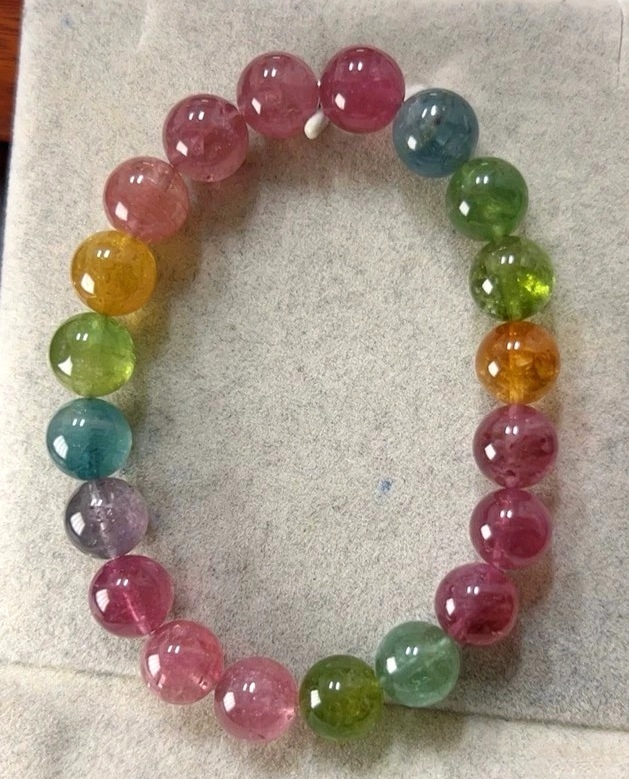 Rare! Rainbow Tourmaline bracelet,8.8MM Precious Gemstone Bracelet,Relaxing,Good Lucky Bracelet for women, Girl Bracelet