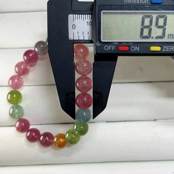 Rare! Rainbow Tourmaline bracelet,8.8MM Precious Gemstone Bracelet,Relaxing,Good Lucky Bracelet for women, Girl Bracelet
