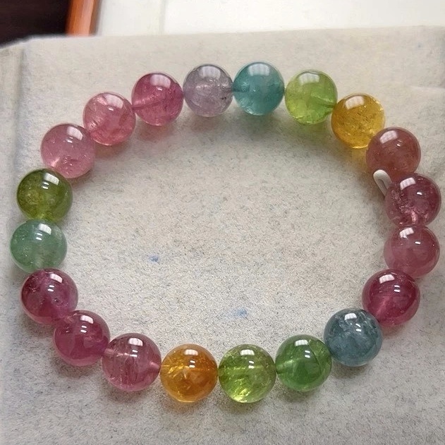 Rare! Rainbow Tourmaline bracelet,8.8MM Precious Gemstone Bracelet,Relaxing,Good Lucky Bracelet for women, Girl Bracelet