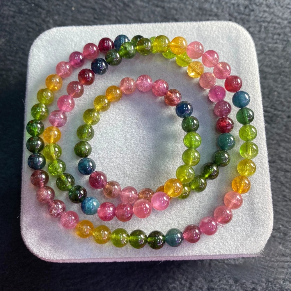 Unltra Gorgoues Tourmaline bracelet,6MM+ Tourmaline Gemstone Bracelet,Three Layes Bracelet for women, Girl Bracelet Gift