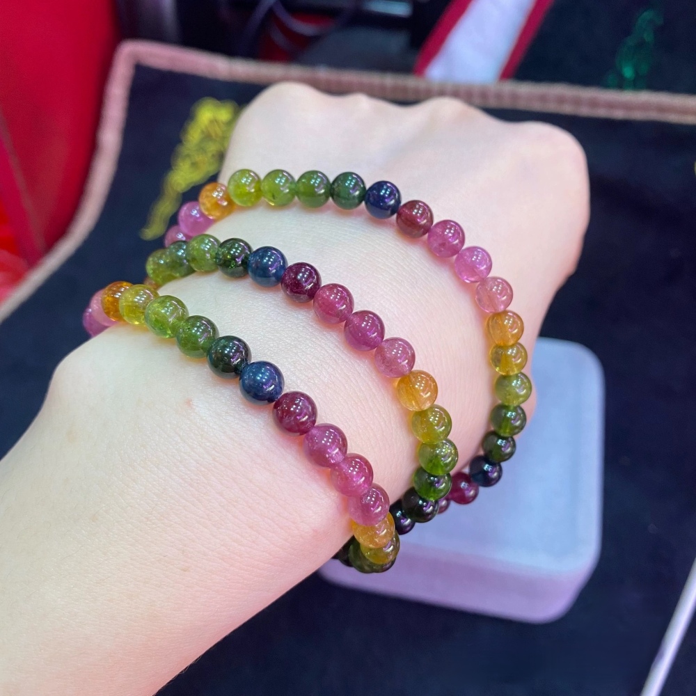 Unltra Gorgoues Tourmaline bracelet,6MM+ Tourmaline Gemstone Bracelet,Three Layes Bracelet for women, Girl Bracelet Gift