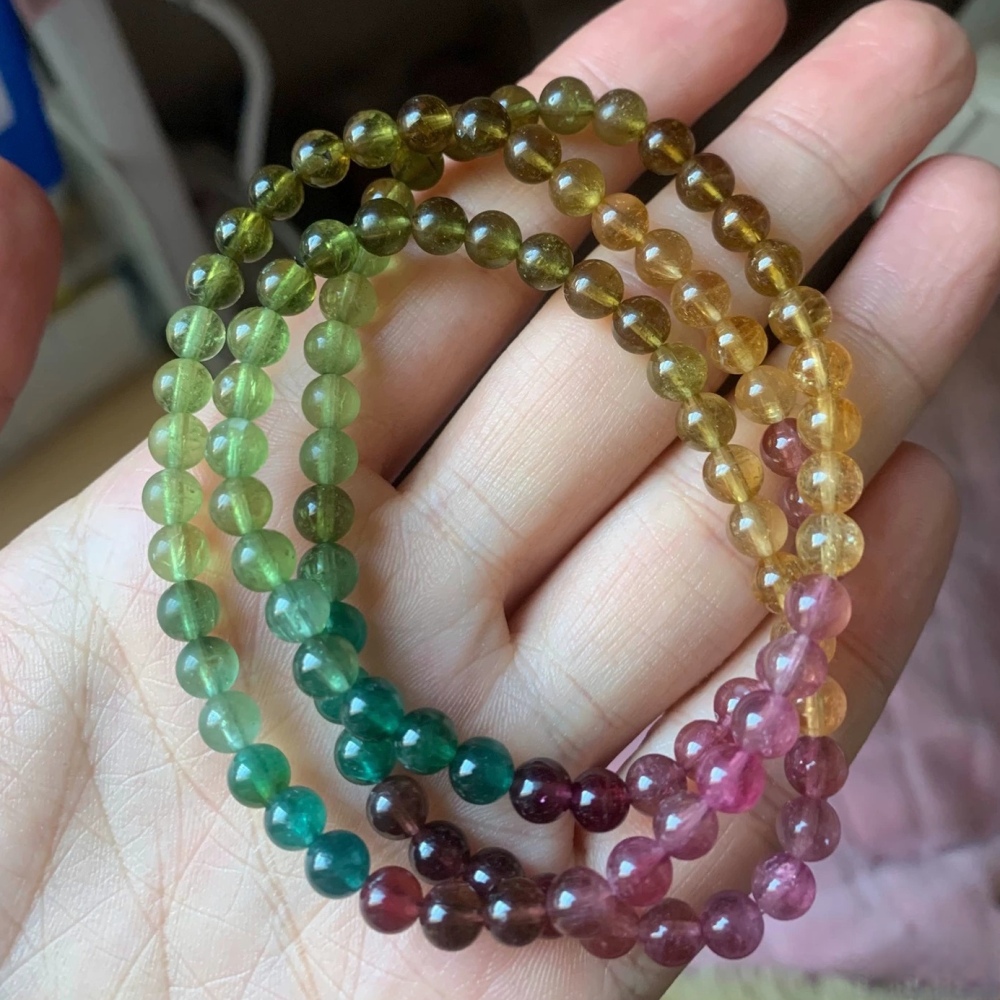 Unltra Gorgoues Tourmaline bracelet,5MM+ Tourmaline Gemstone Bracelet,Three Layes Bracelet for women, Girl Bracelet Gift