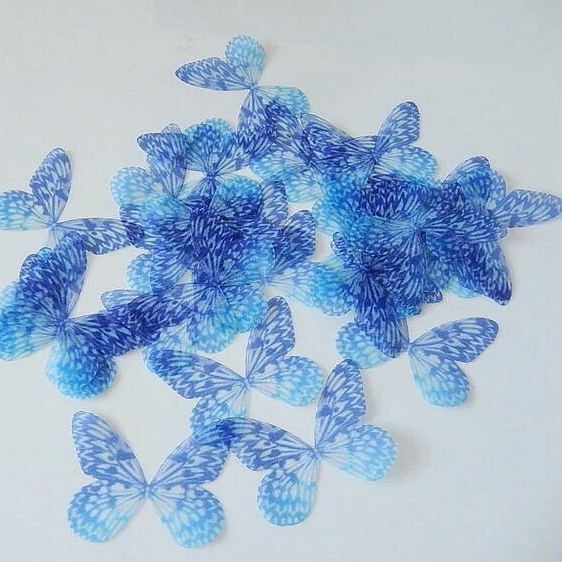 Blue Silk Butterfly Wings,Jewelry Making,Dress Making ,Doll Making, Half Transparent ,Lace Butterfly ,Sewing Project