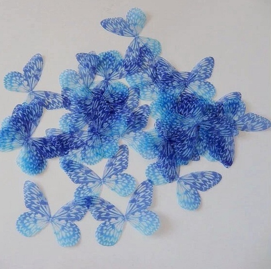 Blue Silk Butterfly Wings,Jewelry Making,Dress Making ,Doll Making, Half Transparent ,Lace Butterfly ,Sewing Project