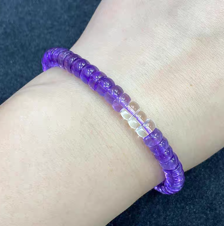 Natural Amethyst And Crystal Bracelet For Women,Dainty Gemstone Bracelet Jewelry Gift For Her-6mm