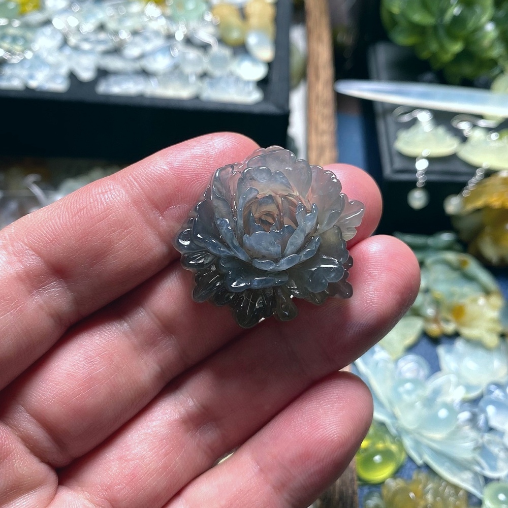 Black Seraphinite Jade Flower Pendant,Black Rose Necklace Pendant,Loose GemstoneFor Jewelry Making