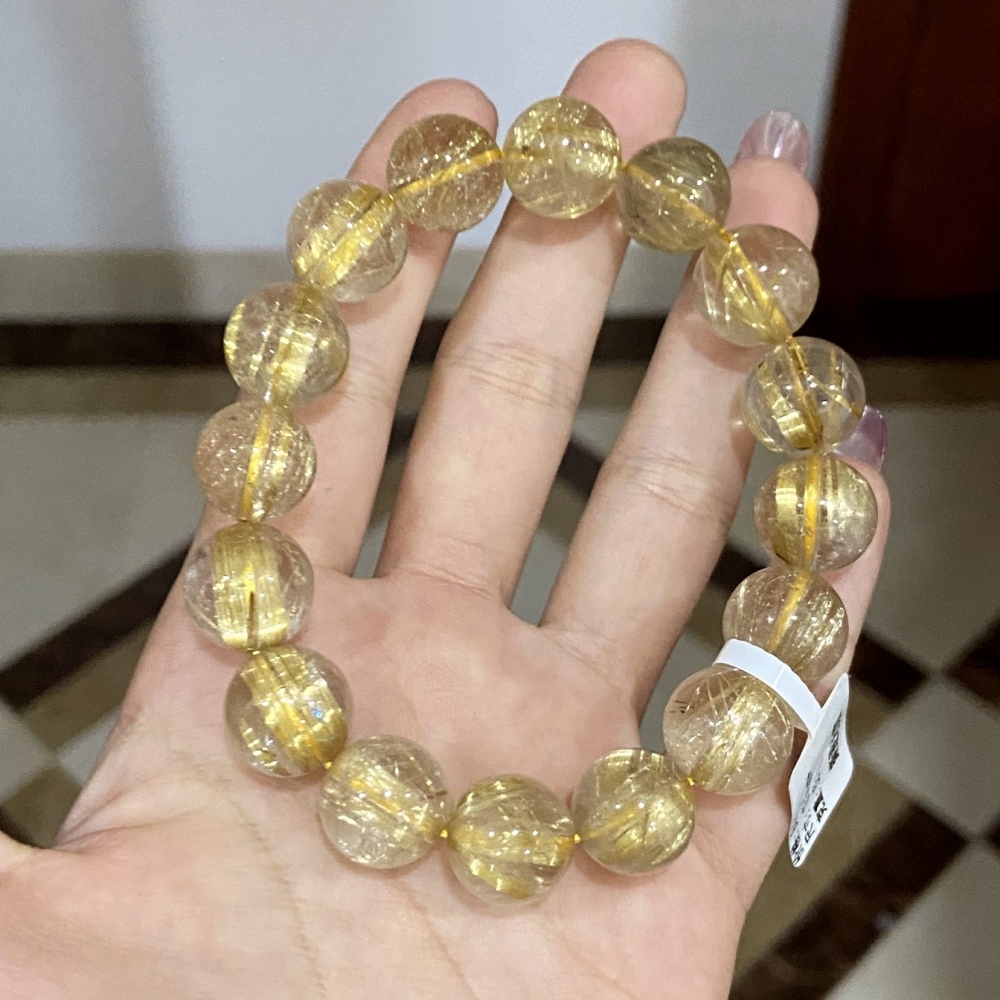 13.5mm Premium Golden Rutilated quartz bracelet | Hight end fine crystal bracelet | Gemstone bracelet