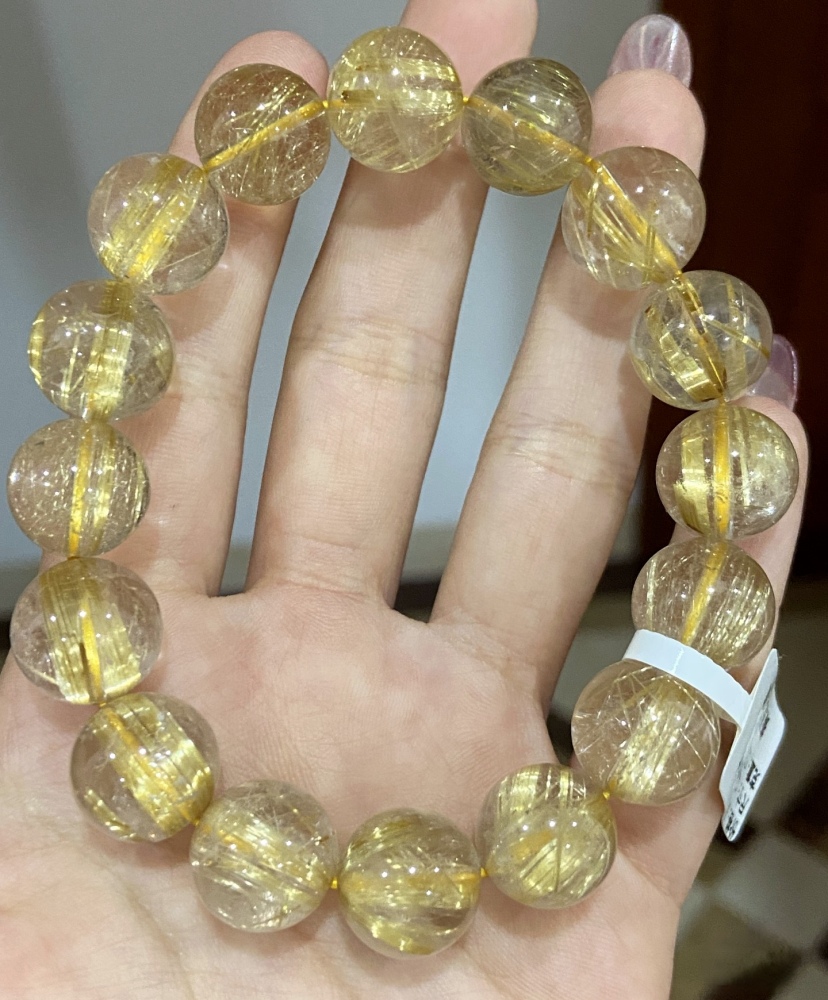 13.5mm Premium Golden Rutilated quartz bracelet | Hight end fine crystal bracelet | Gemstone bracelet