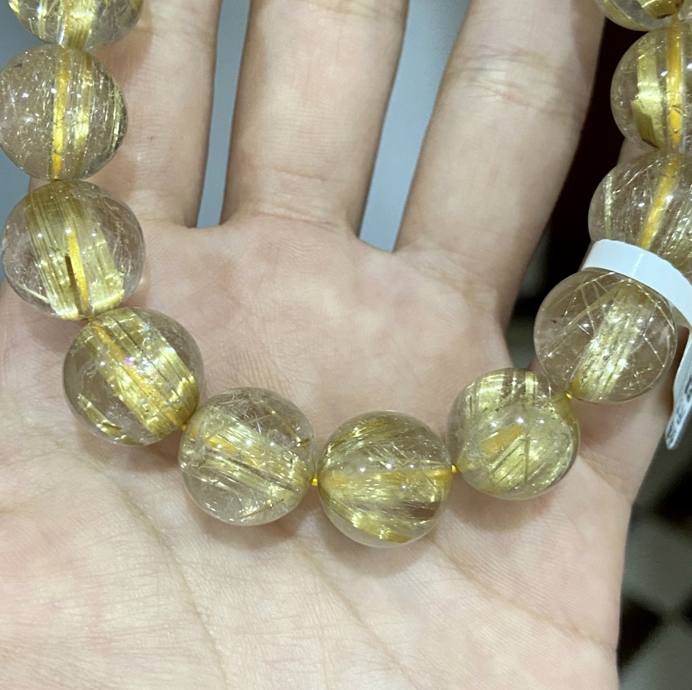 13.5mm Premium Golden Rutilated quartz bracelet | Hight end fine crystal bracelet | Gemstone bracelet