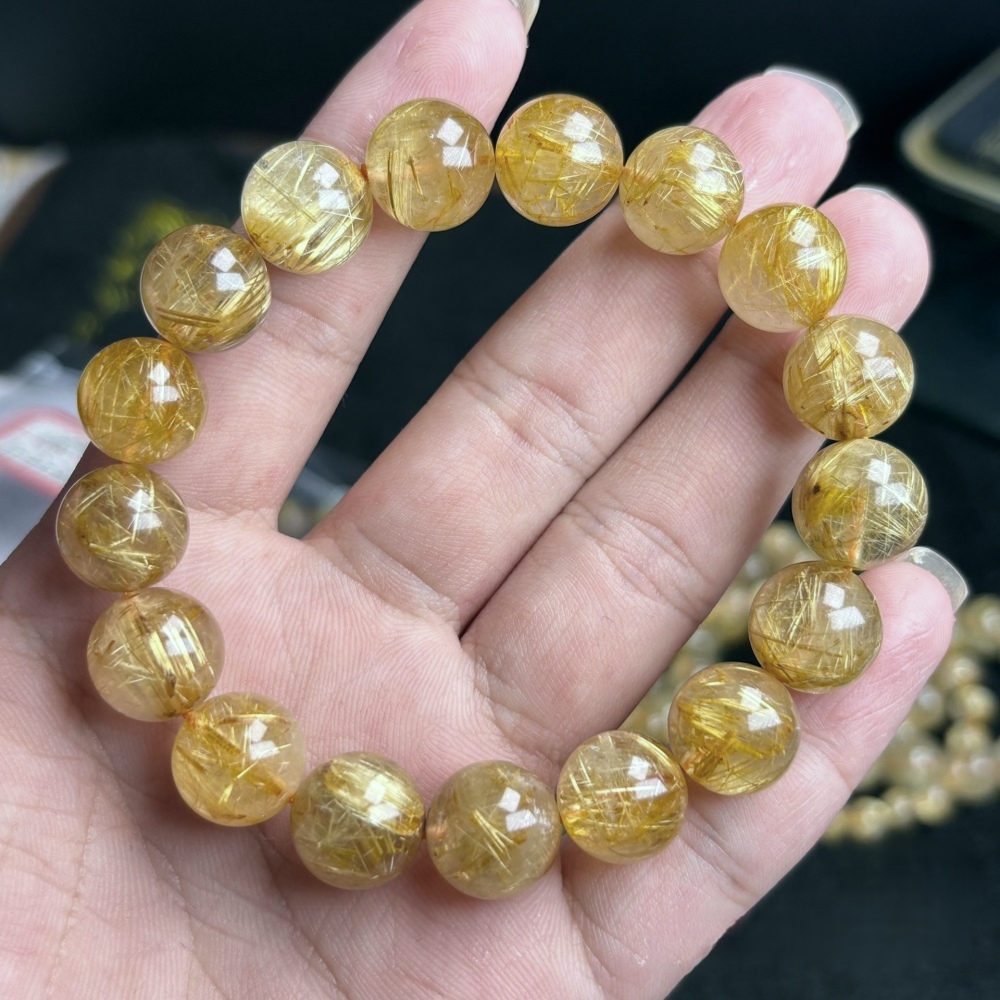 12mm Premium Golden Rutilated quartz bracelet | Hight end fine crystal bracelet | Gemstone bracelet
