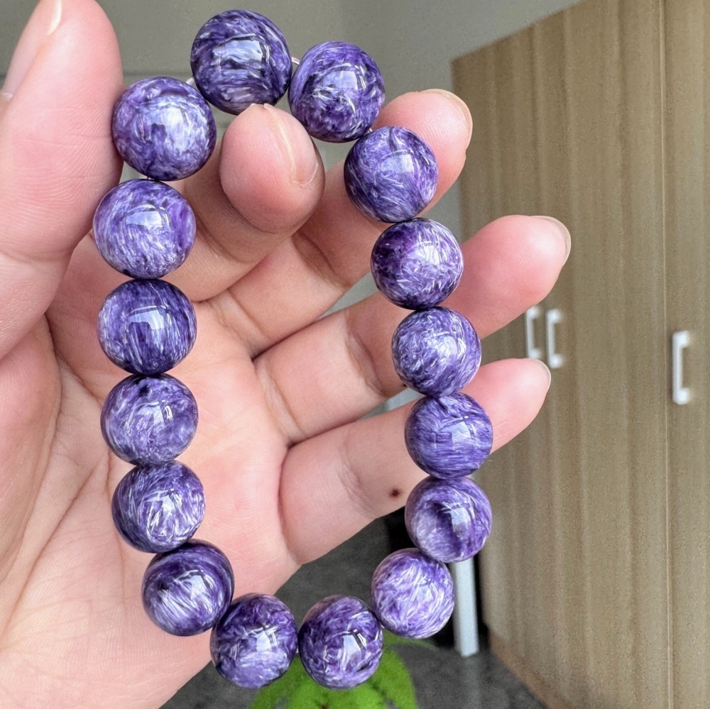 AAA Charoite Bracelet | 12.5mm Charoite Genuine Bracelet | Charoite stretch bracelet | Charoite AAAA | large Charoite bracelet