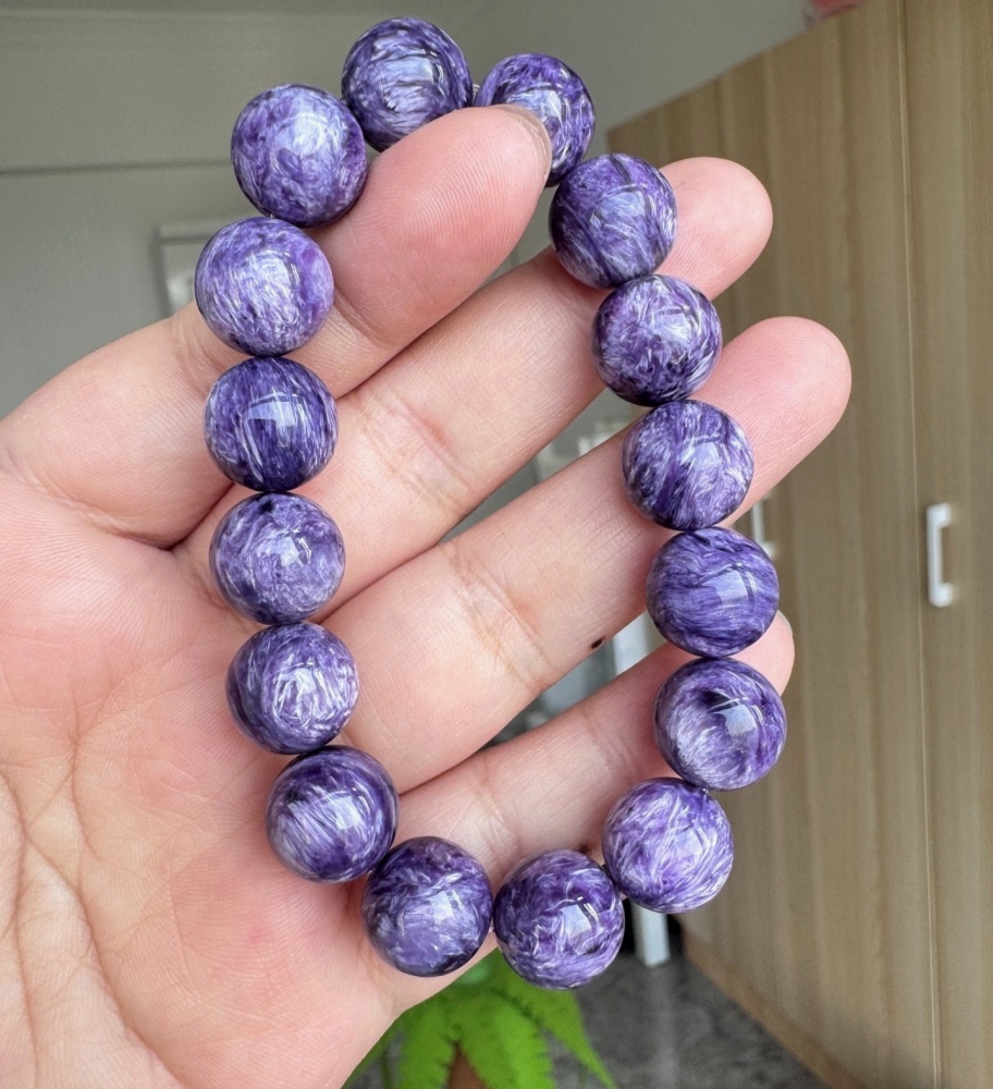 AAA Charoite Bracelet | 12.5mm Charoite Genuine Bracelet | Charoite stretch bracelet | Charoite AAAA | large Charoite bracelet