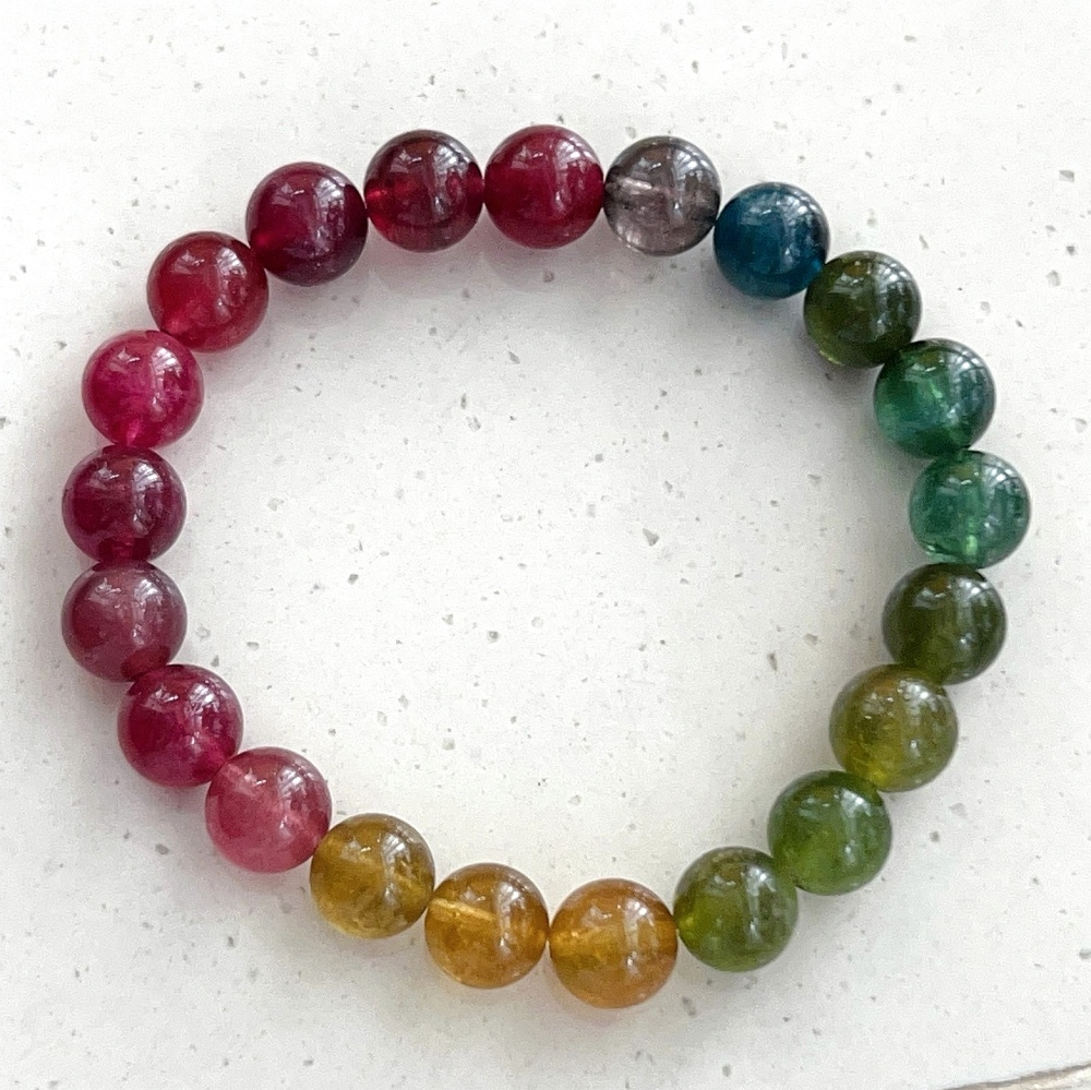 AAAA Tourmaline bracelet, Rainbow Tourmaline Beads Bracelet,Relaxing,Self Cure,Good Luck -9.2MM
