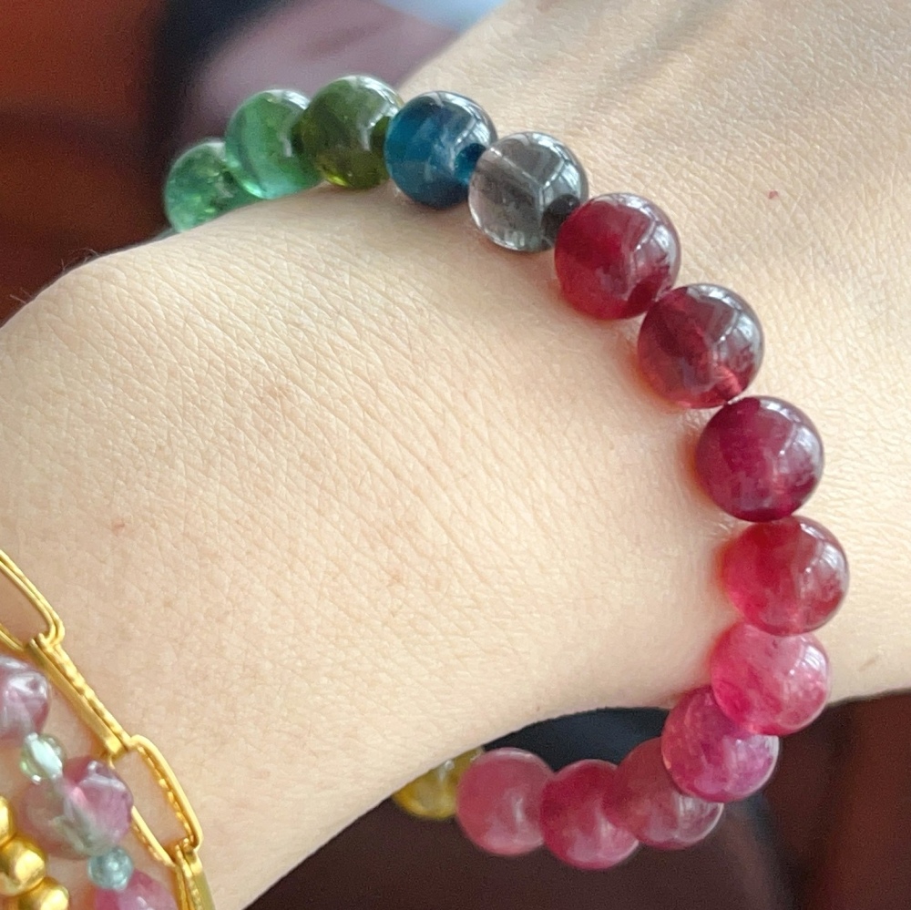AAAA Tourmaline bracelet, Rainbow Tourmaline Beads Bracelet,Relaxing,Self Cure,Good Luck -9.2MM