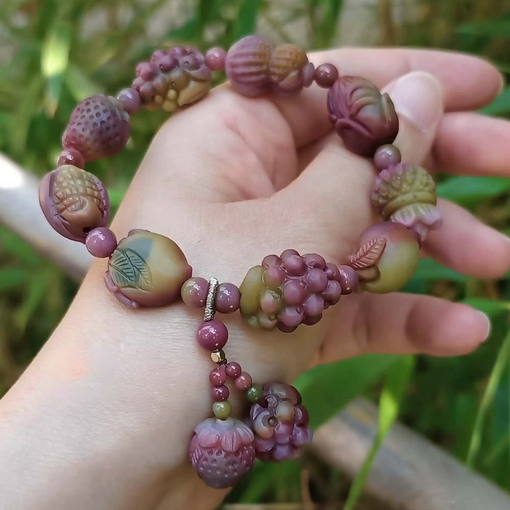 Yanyuan Agate Fruits Bracelet,Natural Yanyuan Eight Treasures bracelet For Women,One of a kind jewelry