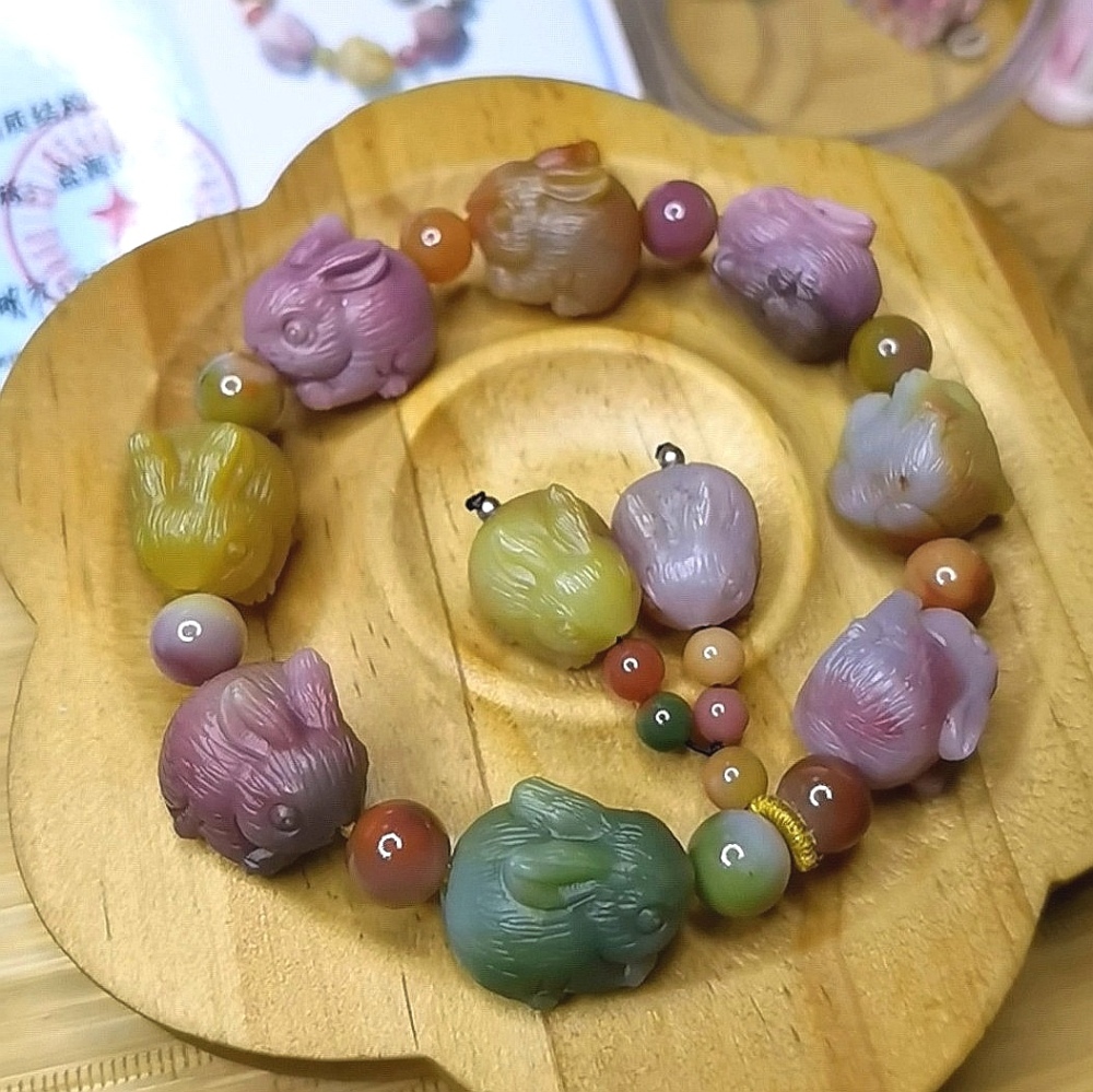 New !Yanyuan Agate Bracelet, Rabbit Carved Yanyuan bracelet For Women,One of a kind jewelry,Luxury gift for Her