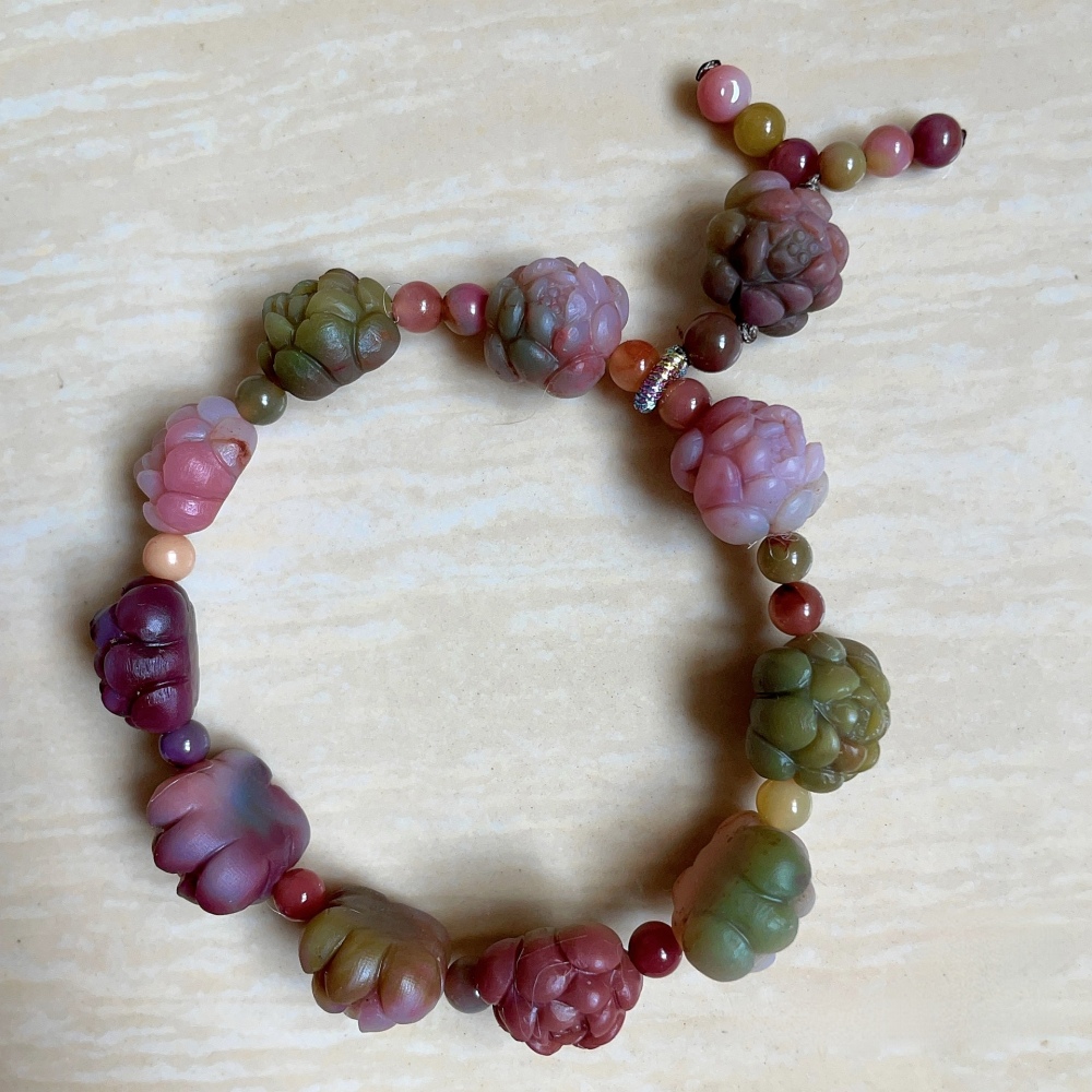 New !Yanyuan Agate Bracelet, Lotus Flower Carved Yanyuan bracelet For Women,One of a kind jewelry,Luxury gift for Her