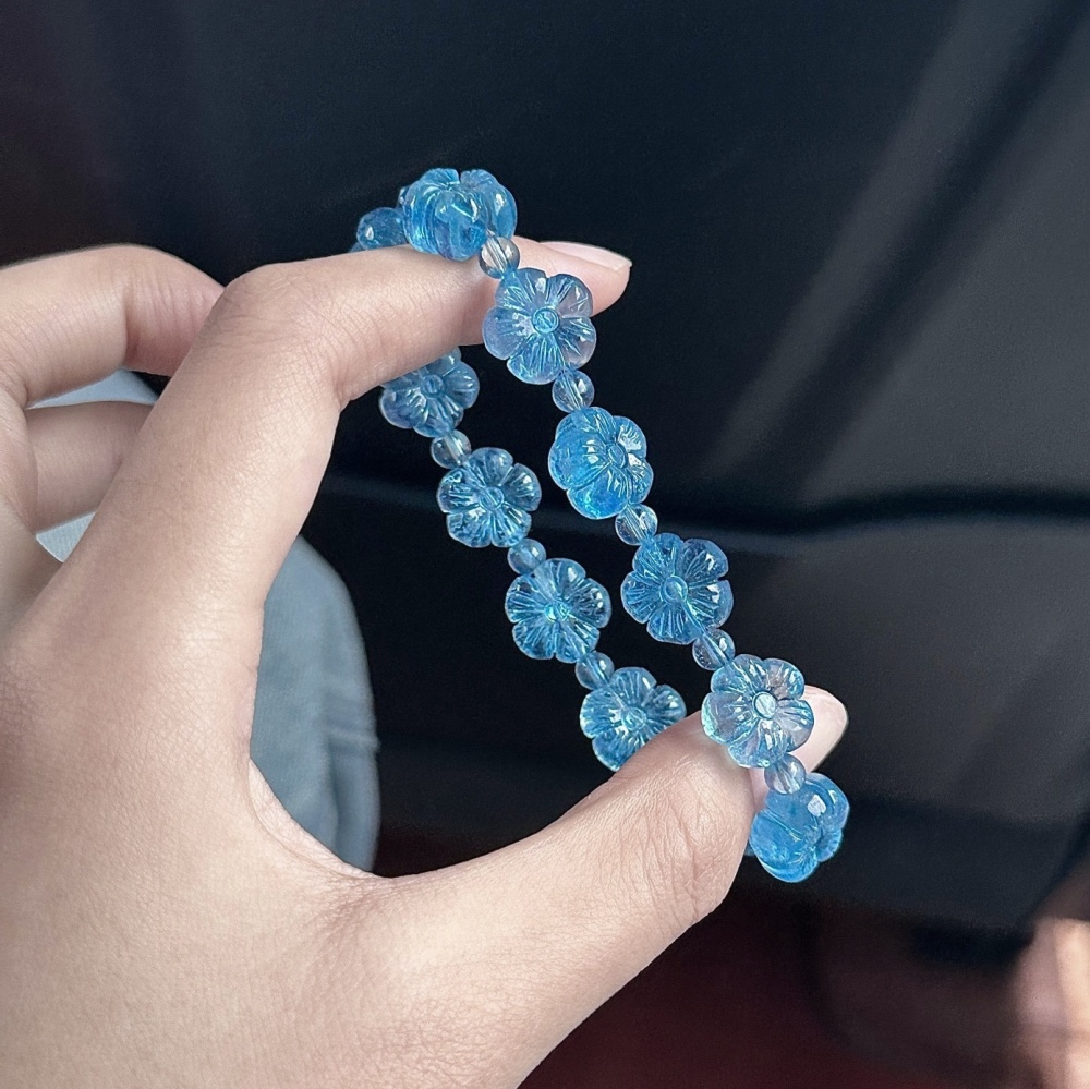 Ultra High Quality Aquamarine Bracelet Flower Bracelet, 12MM for Stress, Intellect, Courage