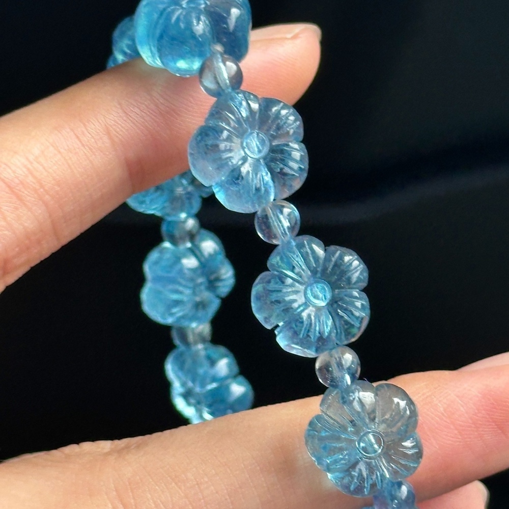 Ultra High Quality Aquamarine Bracelet Flower Bracelet, 12MM for Stress, Intellect, Courage