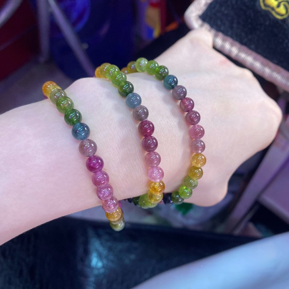 Unltra Gorgoues Tourmaline bracelet,6.1MM Tourmaline Gemstone Bracelet,Three Layes Bracelet for women, Girl Bracelet Gift