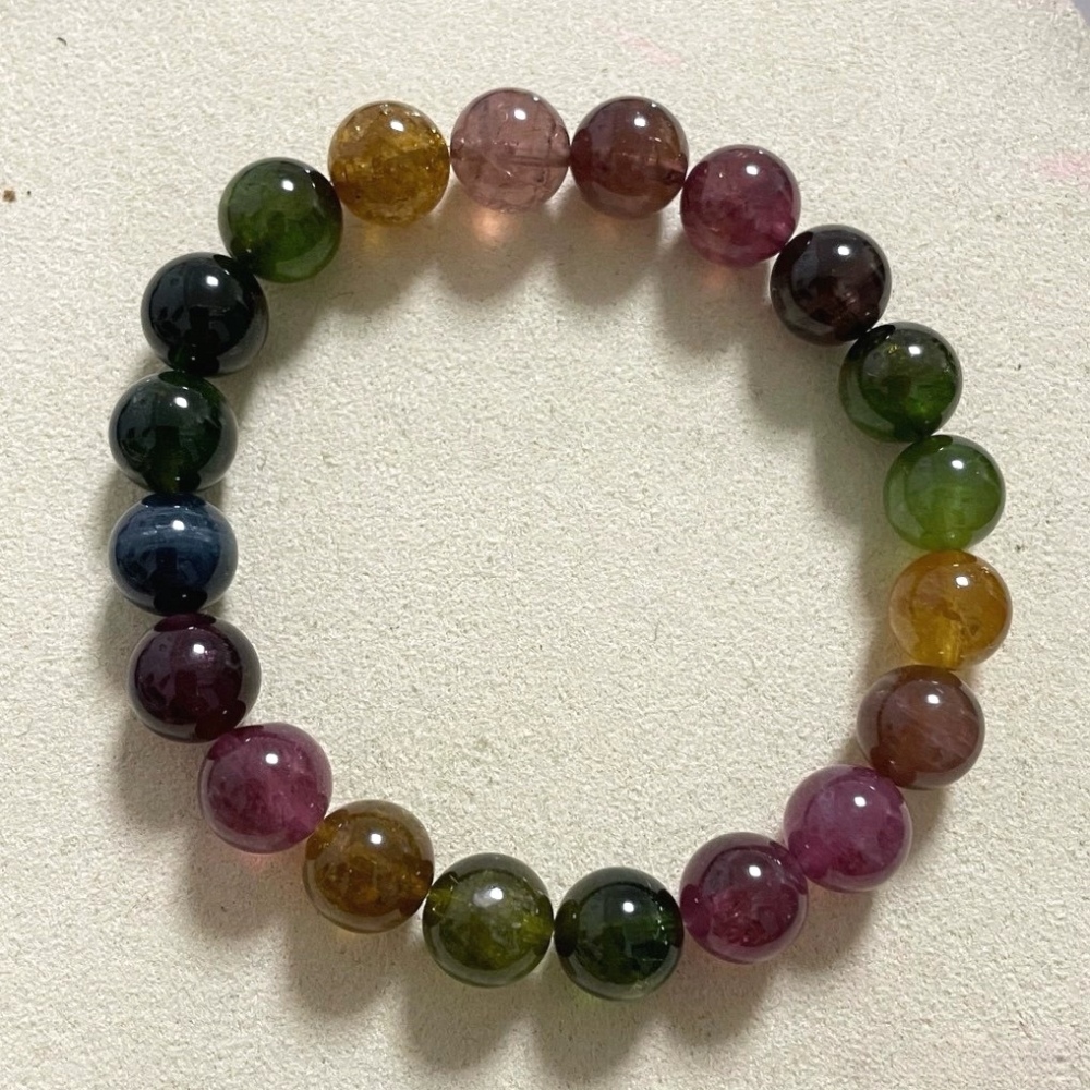 Ultra High Quality, 9MM Rainbow Tourmaline Bracelet , Precious Gemstone Jewelry