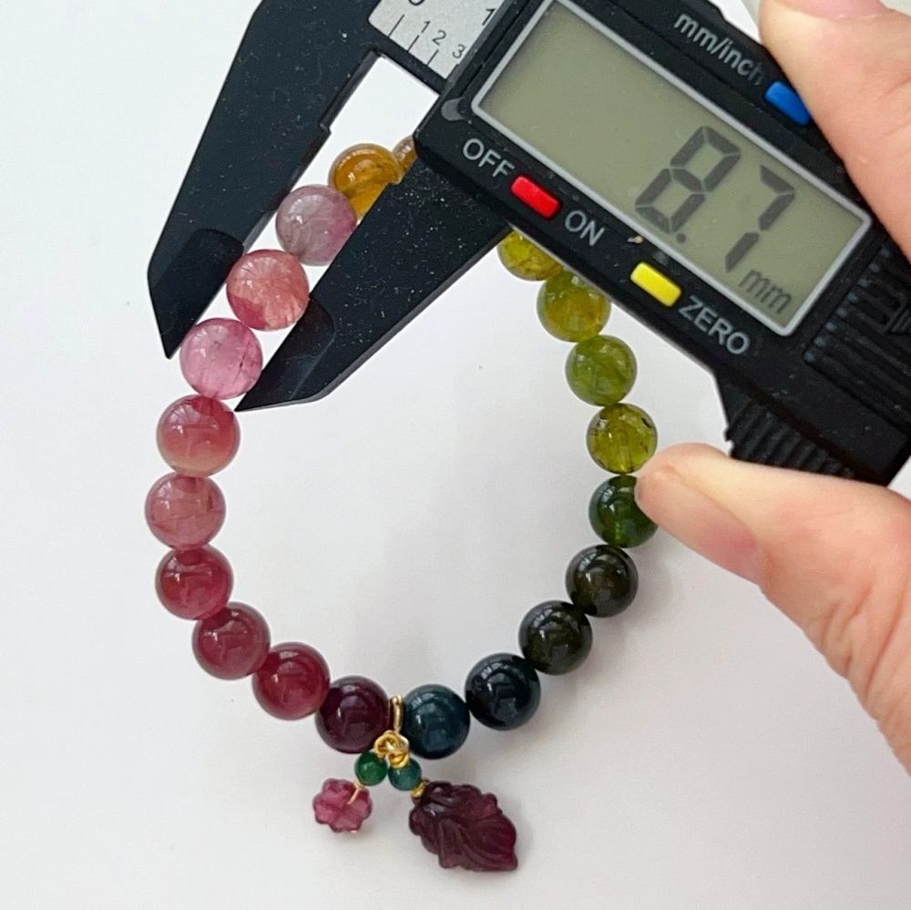 Ultra High Quality, 8.7MM Color Batch Rainbow Tourmaline Bracelet, Red | Pink | Yellow | Green | Blue Tourmaline ,Precious Gemstone Jewelry Gift