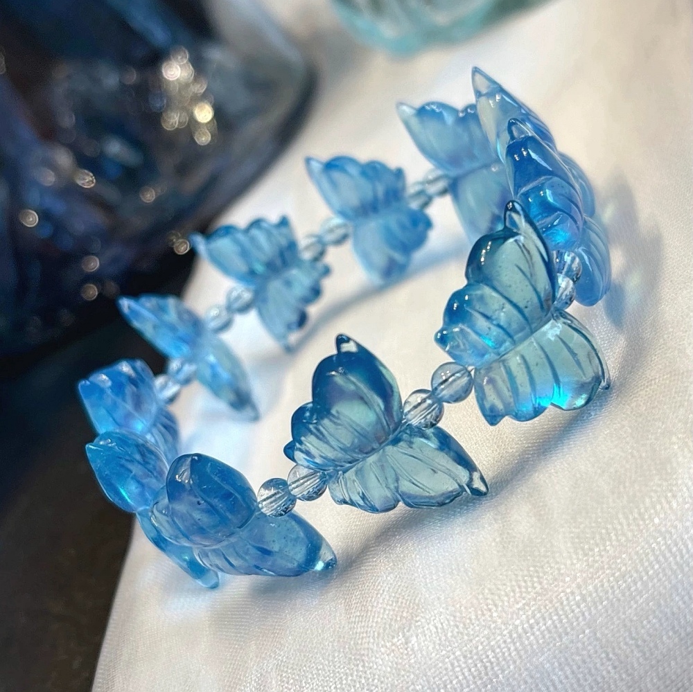 Blue Aquamarine butterfly Bracelet, Exquoisite Carved Gemstone Bracelet for women,Girl Bracelet,Jewelry Gift For Her