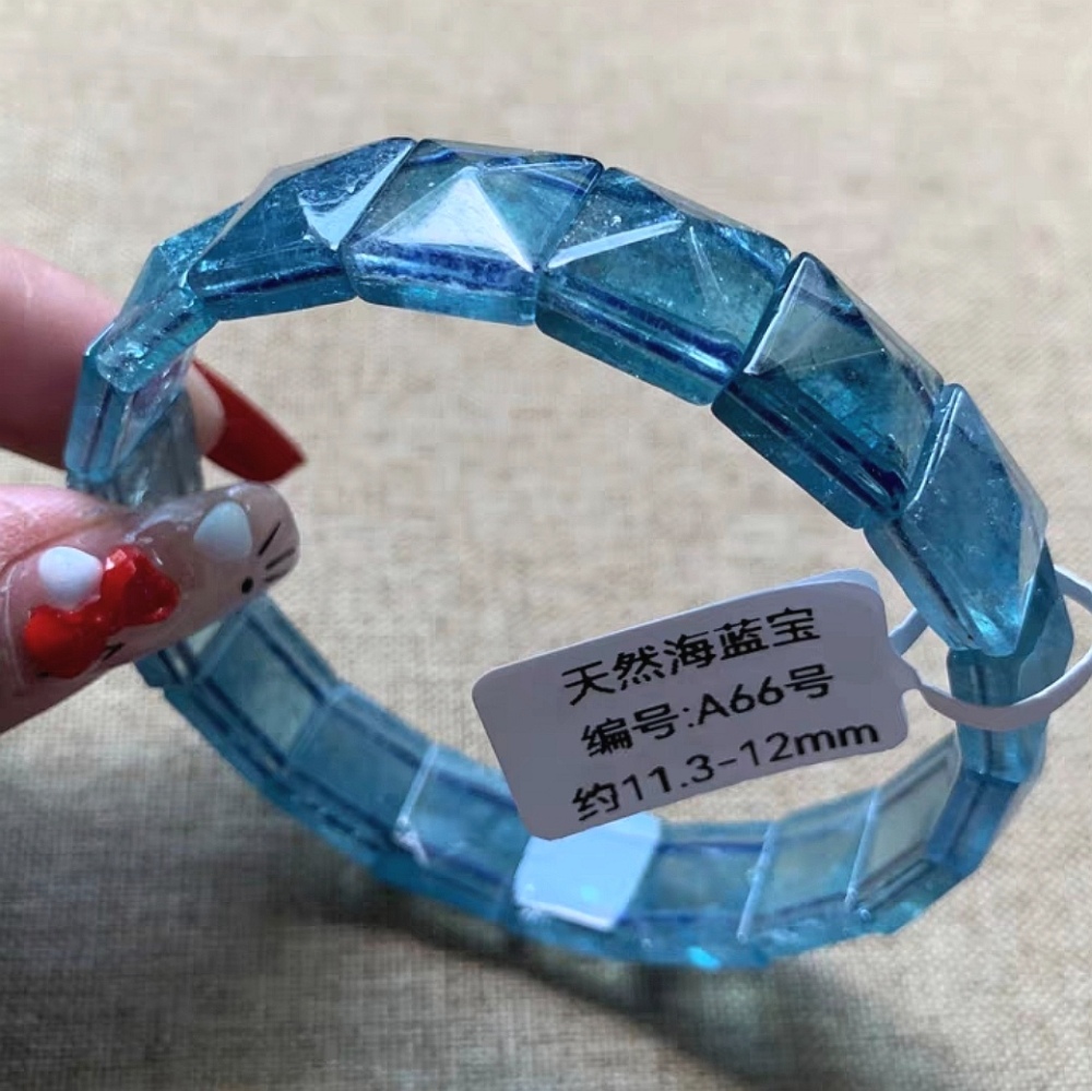 Natural Genuine Blue Aquamarine beads bracelet, Unique Prymaid Aquamarine Men Bracelet,Women Bracelet, gift,gift for her,12MM