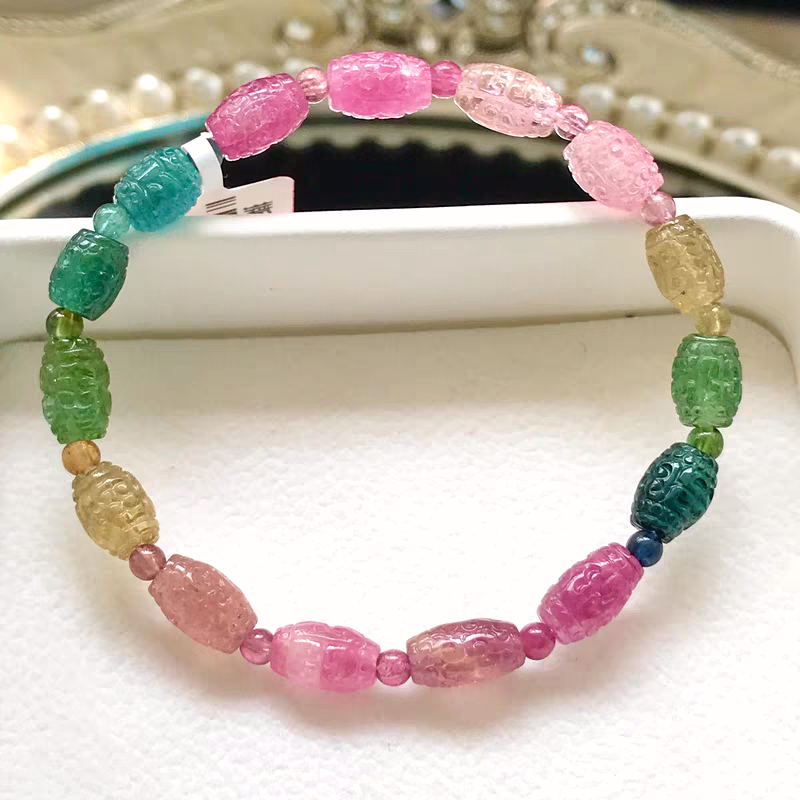 Ultra Gorgeous Rainbow Tourmaline Bracelet,Good Lucky & Fortune Gemstone bracelet,9 4x5.5