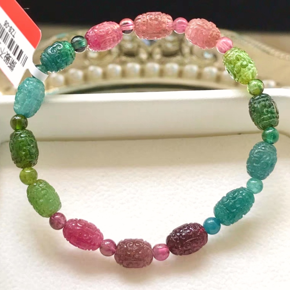 Ultra Gorgeous Rainbow Tourmaline Bracelet,Good Lucky & Fortune Gemstone bracelet,9 3x6.5mm