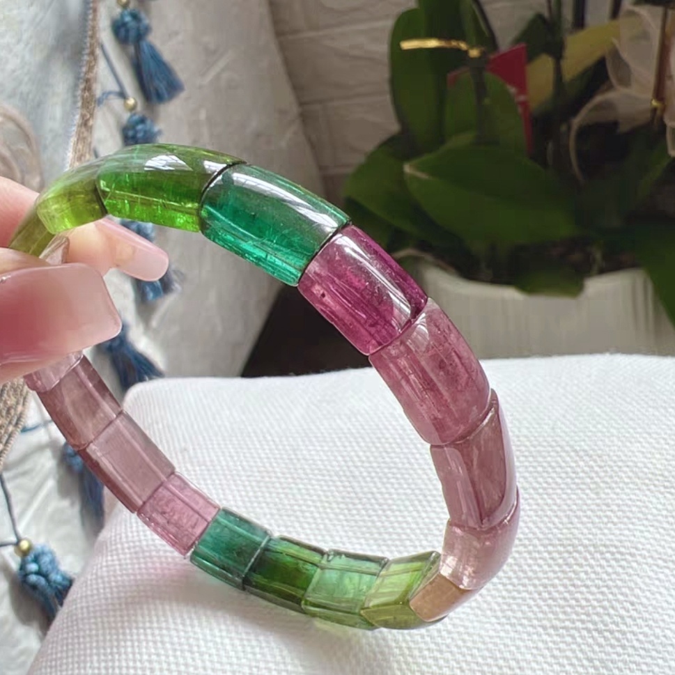 Ultra Gorgeous Rainbow Tourmaline Bracelet,Good Lucky & Fortune Gemstone bracelet,Tourmaline Bangle ,11.8X8.4x4.8MM