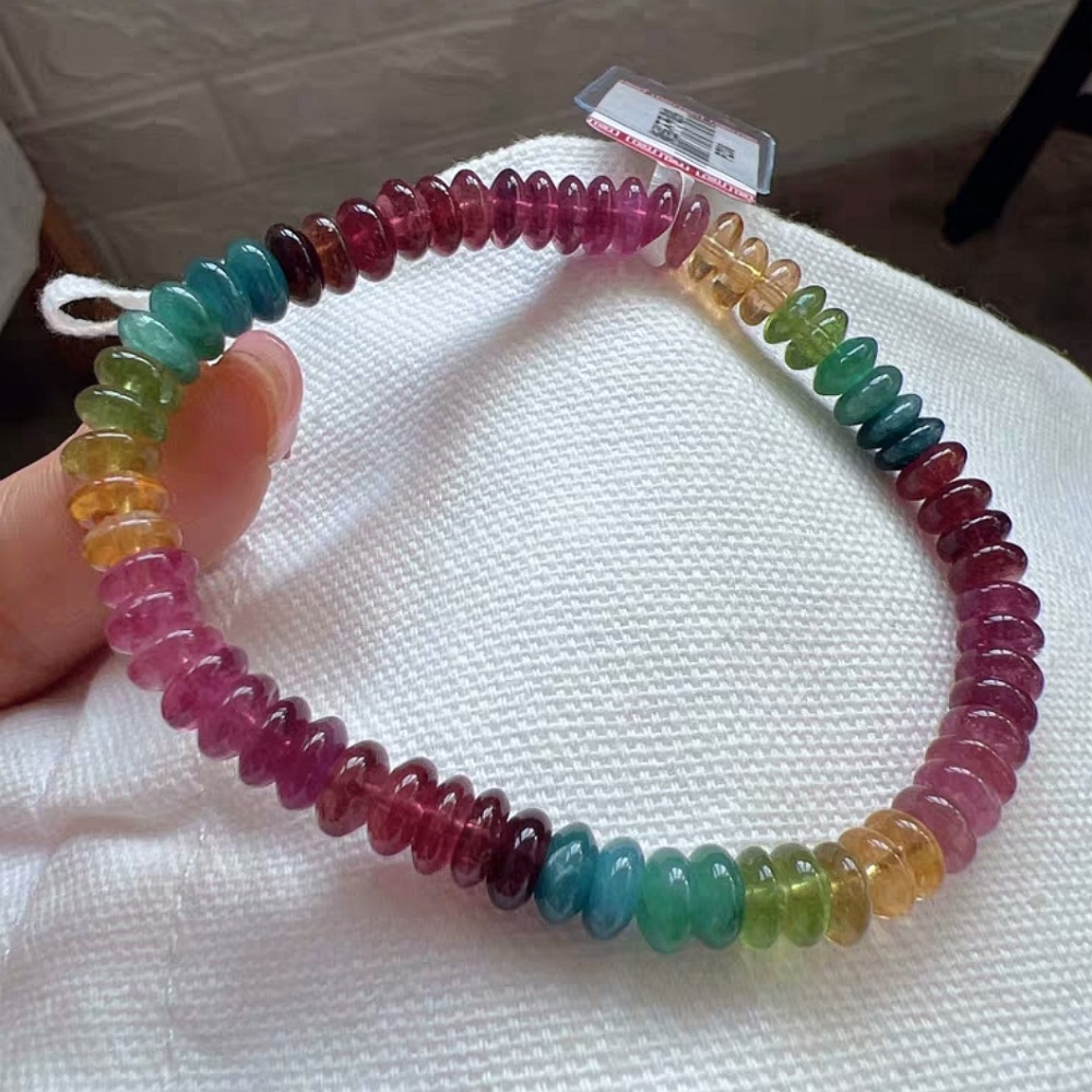 AAAA Ultra Gorgeous Rainbow Tourmaline Bracelet,Good Lucky & Fortune Gemstone bracelet,Coin Beads 6.3MM