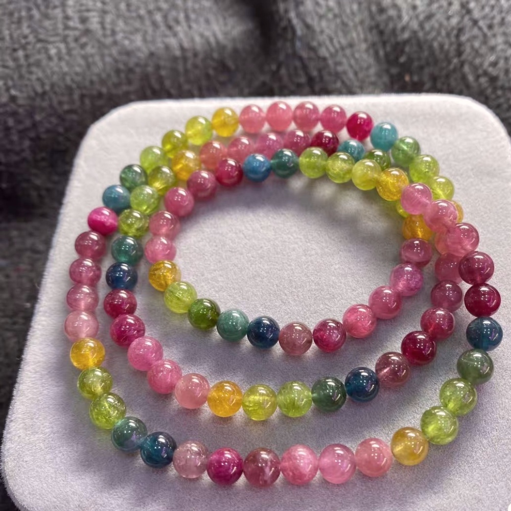Unltra Gorgoues Tourmaline bracelet, 5.8MM Natural Tourmaline Gemstone Bracelet,Three Layes Bracelet for women, Girl Bracelet Gift