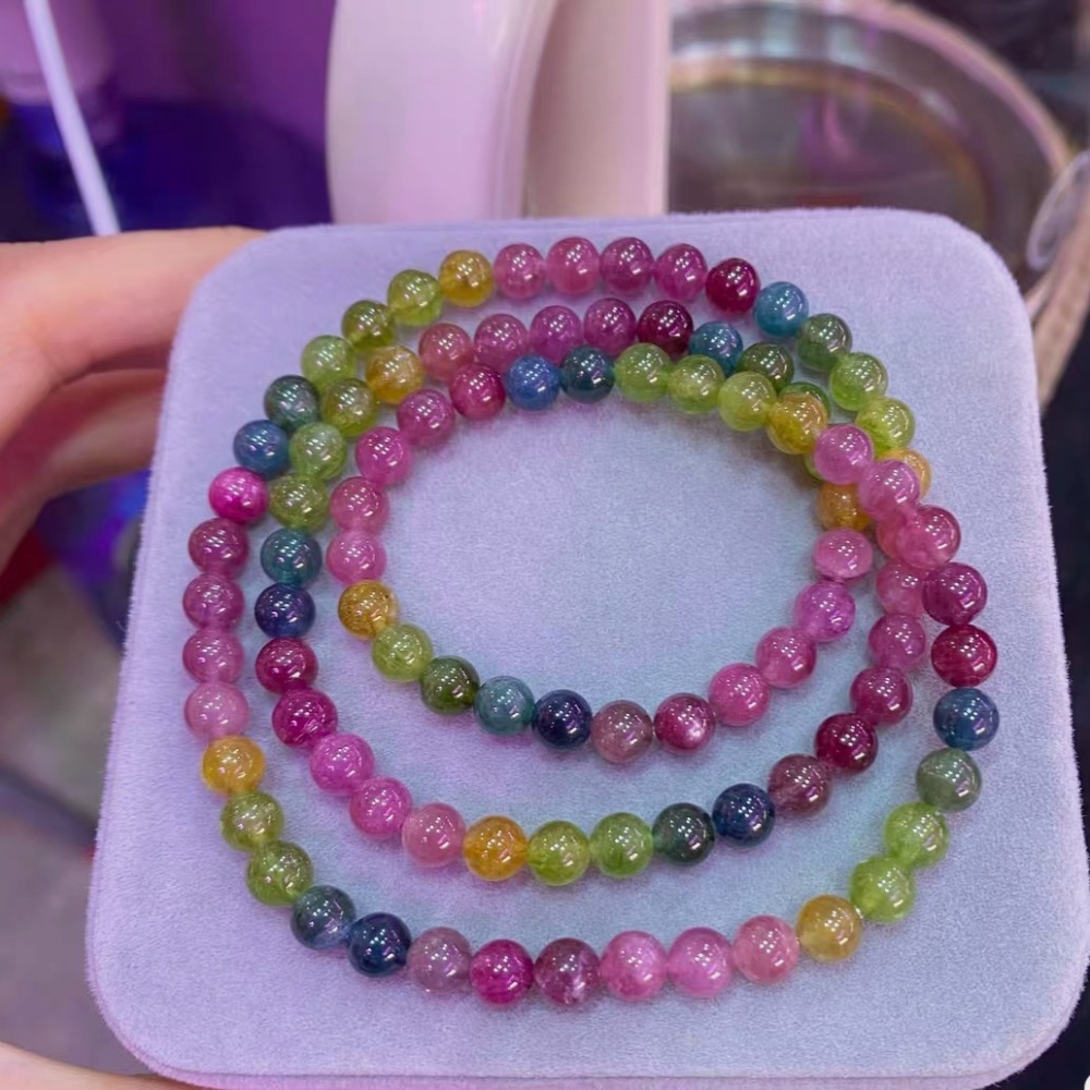 Unltra Gorgoues Tourmaline bracelet, 5.8MM Natural Tourmaline Gemstone Bracelet,Three Layes Bracelet for women, Girl Bracelet Gift