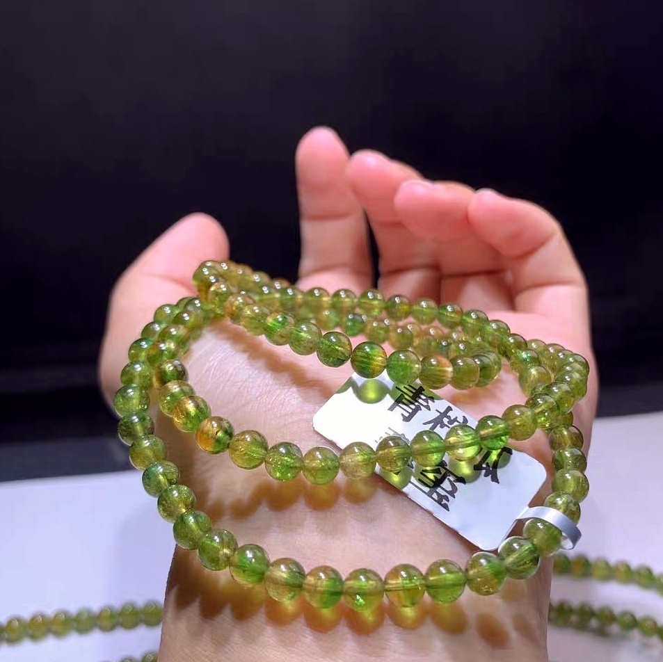 Unltra Gorgoues Tourmaline bracelet, 5MM+ Green Tourmaline Gemstone Bracelet,Three Layes Bracelet for women, Girl Bracelet Gift