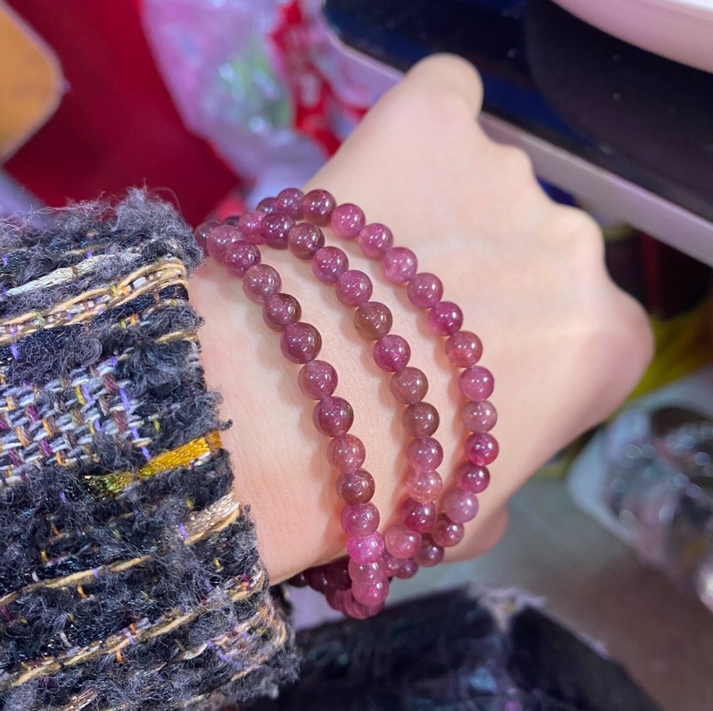 Unltra Gorgoues Tourmaline bracelet, 5.7MM Red Tourmaline Gemstone Bracelet,Three Layes Bracelet for women, Girl Bracelet Gift