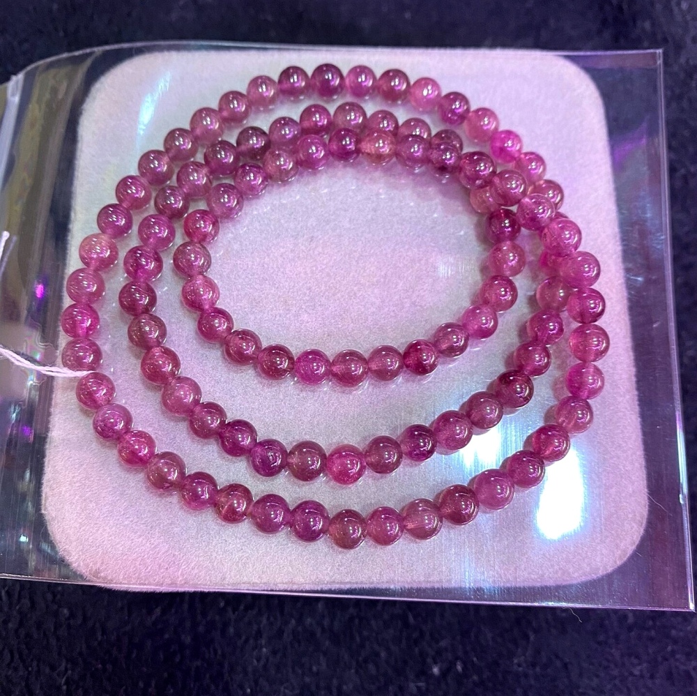 Unltra Gorgoues Tourmaline bracelet, 5.7MM Red Tourmaline Gemstone Bracelet,Three Layes Bracelet for women, Girl Bracelet Gift