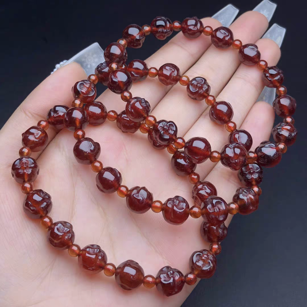 Rare! January Birthstone Garnet bracelet,7MM Buddha Charms gemstone garnet ,jewelry gift for her