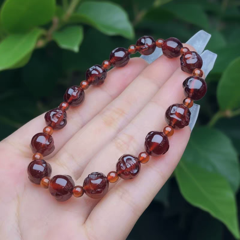 Rare! January Birthstone Garnet bracelet,7MM Buddha Charms gemstone garnet ,jewelry gift for her