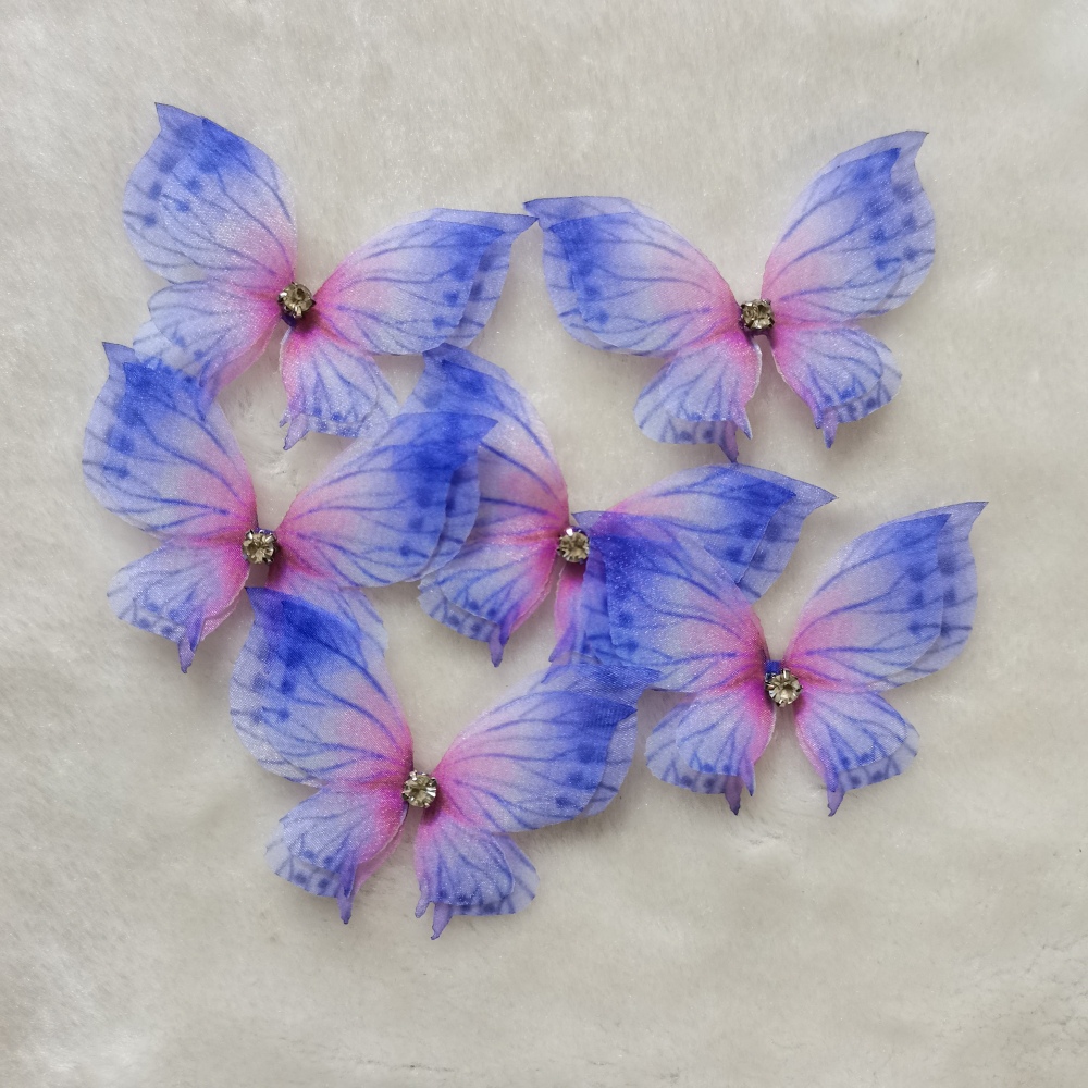 3D White Butterflies，Handmade Silk Butterflies, Organza Butterfly, Fabric Wings,Double Layer Butterfly with cz Sewing