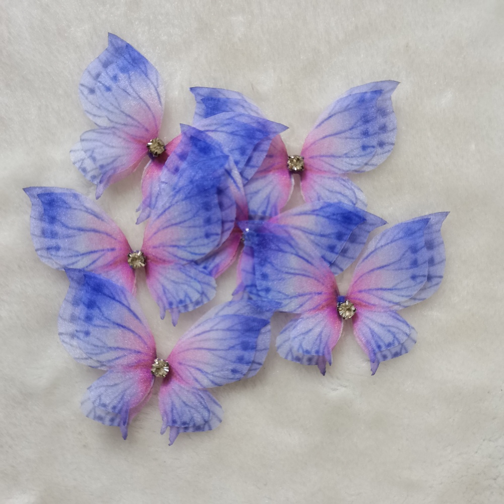 3D White Butterflies，Handmade Silk Butterflies, Organza Butterfly, Fabric Wings,Double Layer Butterfly with cz Sewing